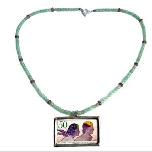 Vintage Gemstone Beaded Necklace Aventurine  Handmade Sterling Silver German